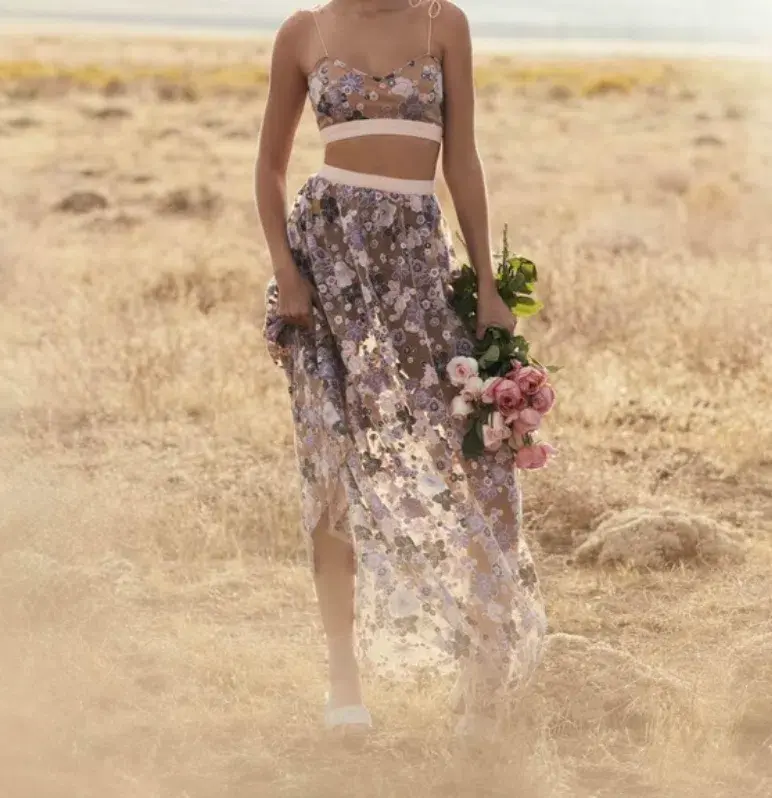 For Love And Lemons Posy Embroidery Crop Top and Maxi Skirt Set Floral Size M / AU 8-10 for rent on The Volte - main image