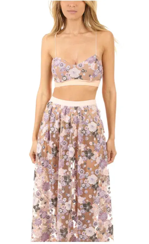 For Love And Lemons Posy Embroidery Crop Top and Maxi Skirt Set Floral Size M / AU 8-10 for rent on The Volte - main image