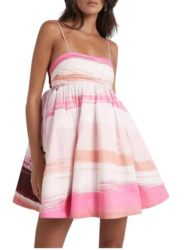 Aje Kasbah Sunset Stripe Ruched Bow Back Mini Dress Multi Size 6 for rent on The Volte - main image