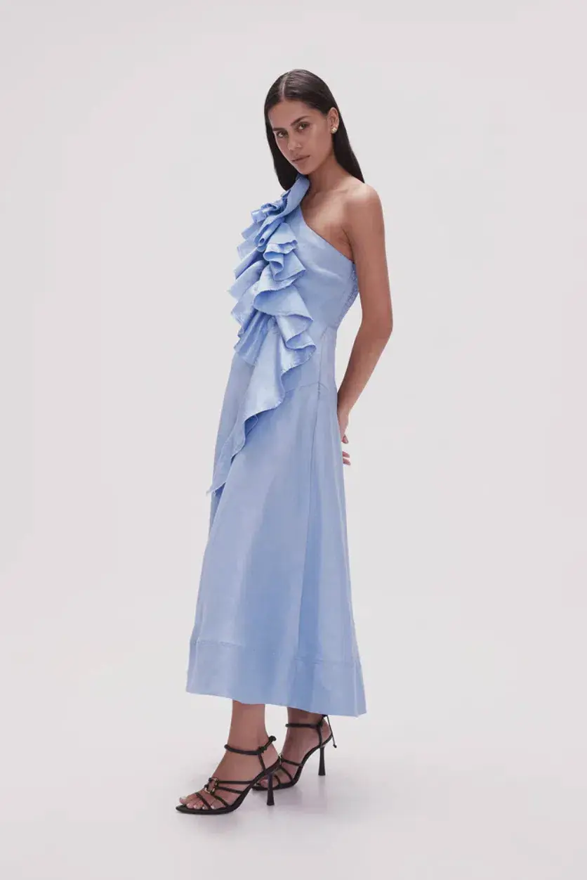 Aje Adelia Ruffle Midi Dress Light Sky Blue Size 12 - Image 2