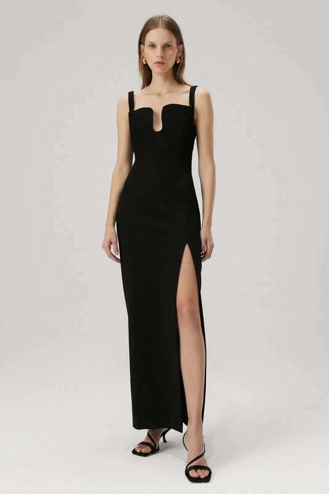 Misha Franka Wave Neckline Crepe Maxi Dress Black Size 6/XS - Image 1