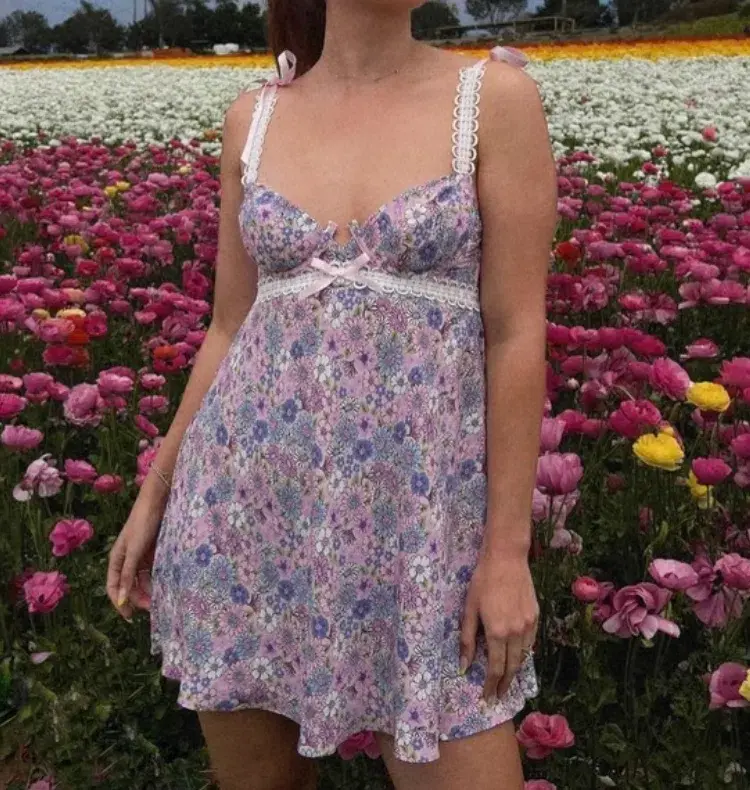 For Love And Lemons Willow Floral Slip Mini Dress Purple Size S / AU 8 - Image 5