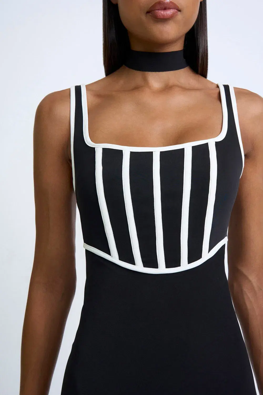 By Johnny Basia Boned Bustier Midi Dress Black Ivory Size 6 - Image 2