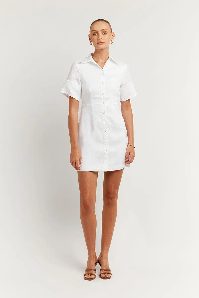 Dissh Leopold Linen Shirt Mini Dress White Size 6 - Image 1