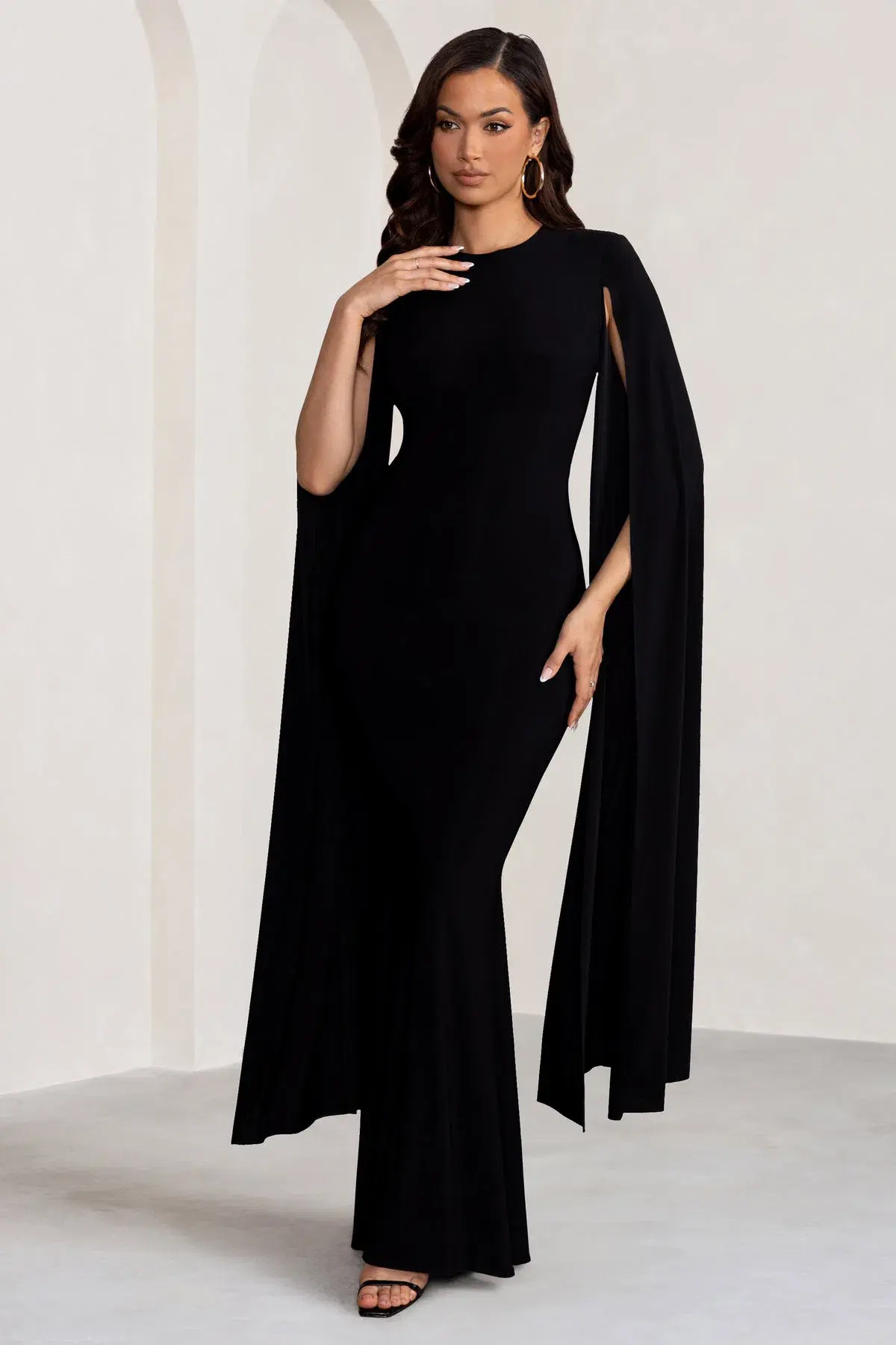 Club L London Kimmy High Neck Maxi Dress with Cape Sleeves Black Size 16 - Image 1