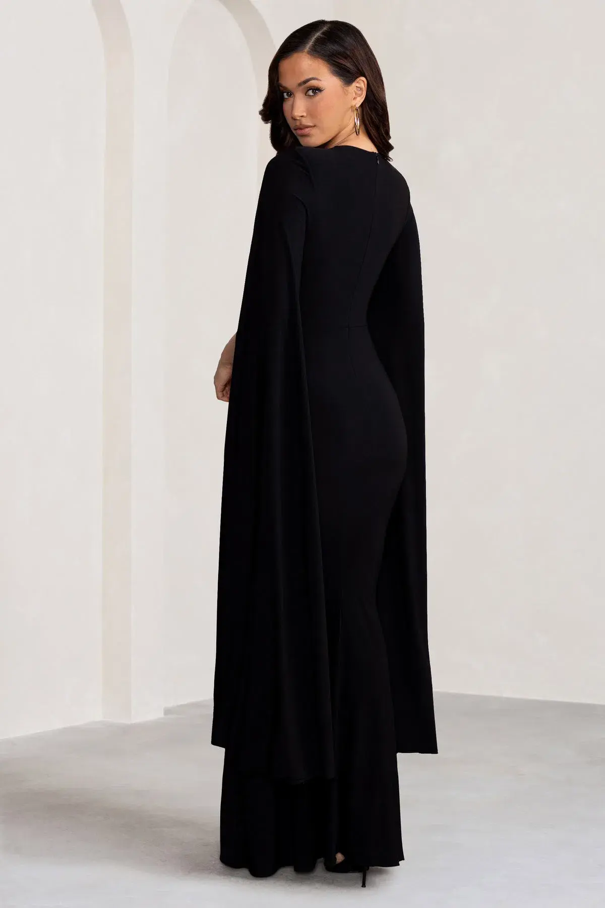 Club L London Kimmy High Neck Maxi Dress with Cape Sleeves Black Size 16 - Image 3