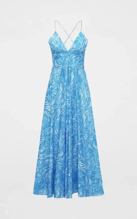 Scanlan Theodore Cotton Ocean Shoestring Dress Blue Size 8 - Image 4
