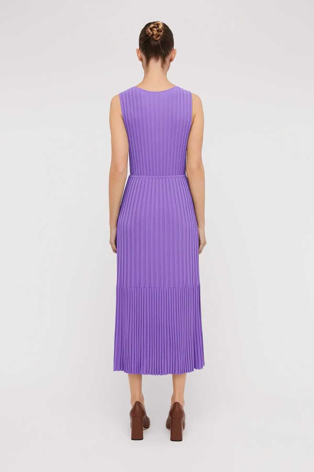 Scanlan Theodore Pleated Rib Tiered Midi Dress Violet Size 8 - Image 3