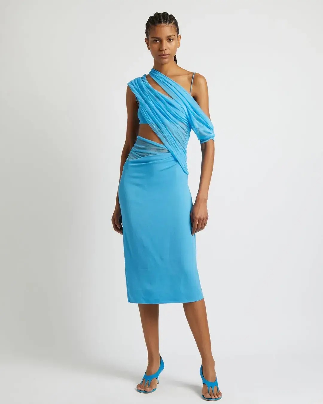 Christopher Esber Magnetica Asymmetric Midi Dress Dolphin Blue Size 8  - Image 1