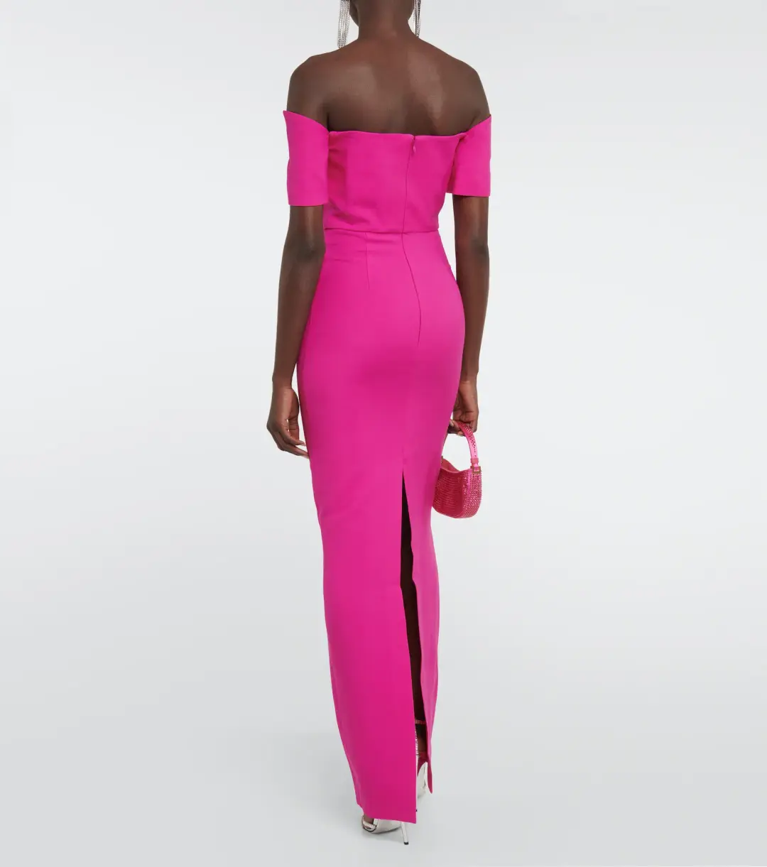 Roland Mouret Asymmetric Wool Blend Maxi Dress Pink Size 8 for rent on The Volte - main image