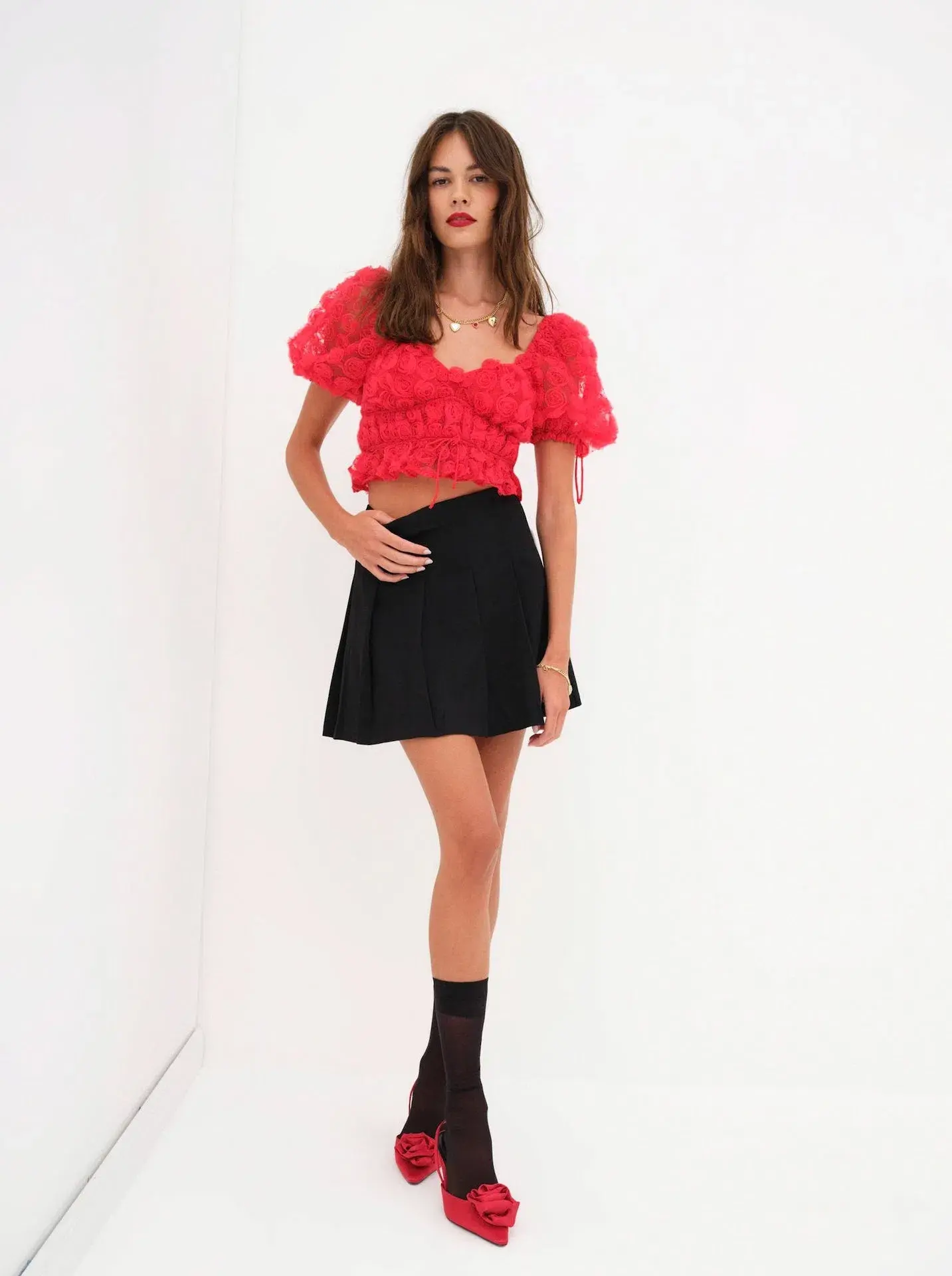For Love and Lemons Hannah Crop Top Red Rose Size XS / AU 6 - Image 1