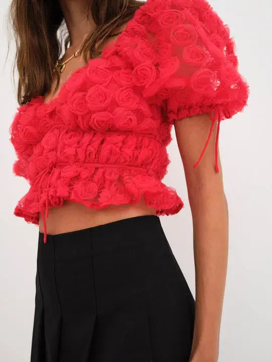 For Love and Lemons Hannah Crop Top Red Rose Size XS / AU 6 - Image 4