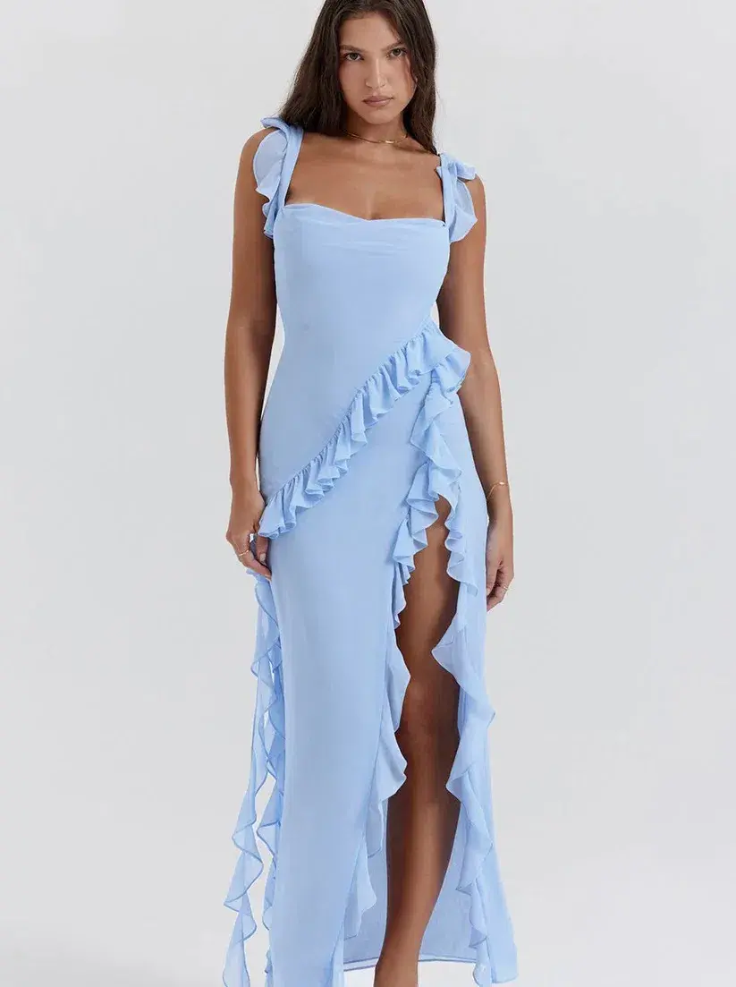 House Of CB Ariela Ruffle Maxi Dress in Soft Blue Size M / AU 10-12 - Image 3