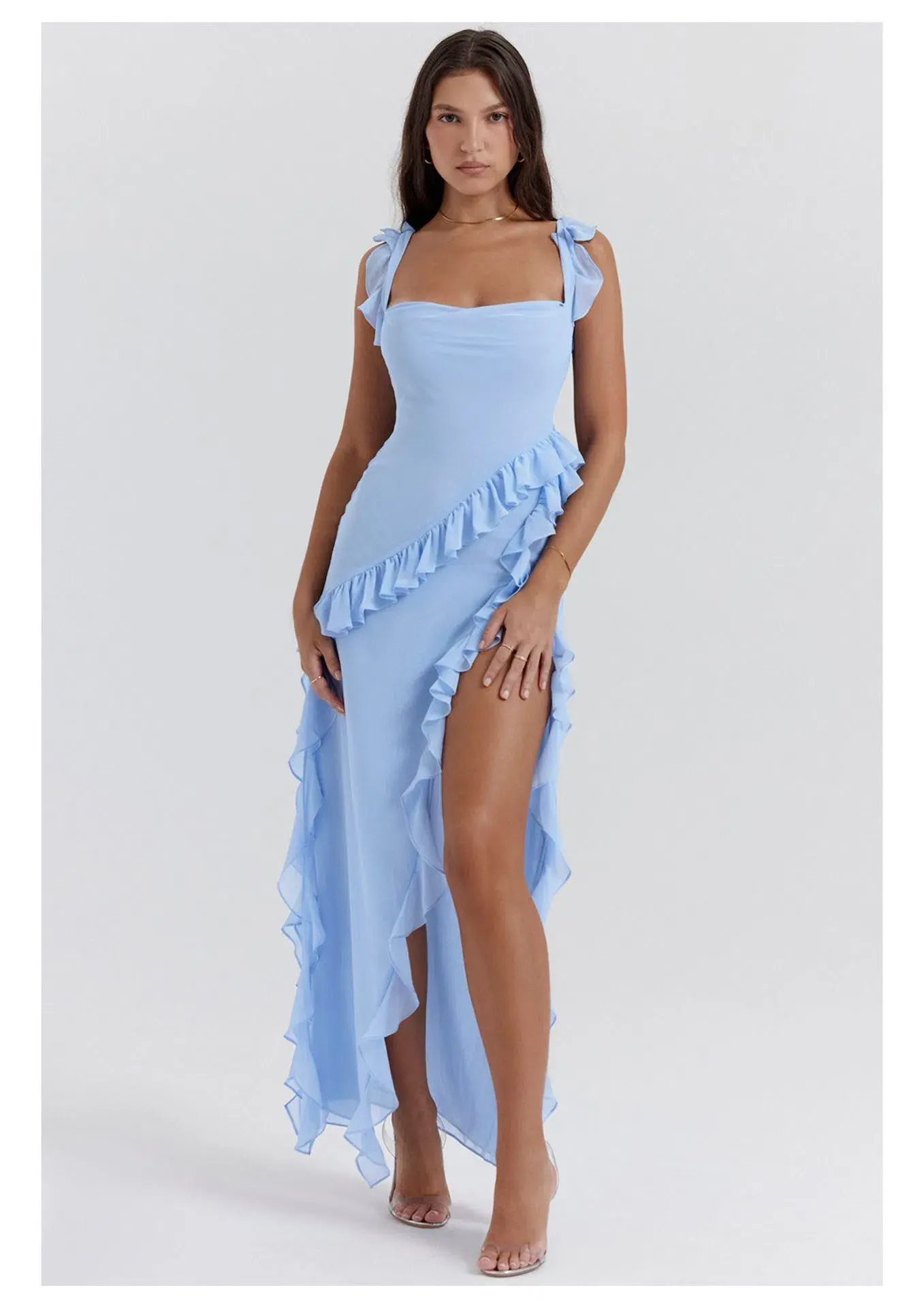 House Of CB Ariela Ruffle Maxi Dress in Soft Blue Size M / AU 10-12 - Image 1