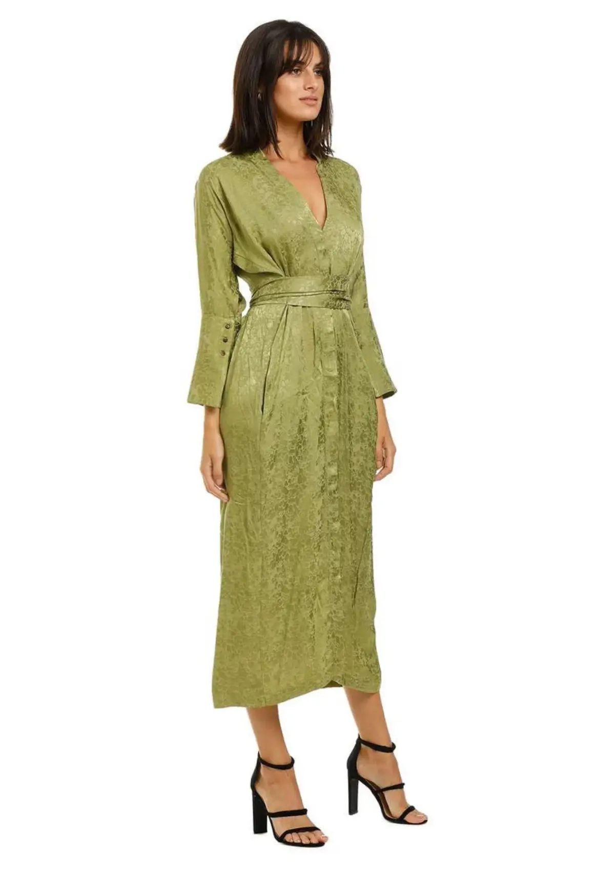 KITX Slink Shirt Midi Dress in Olive Size 8 - Image 1