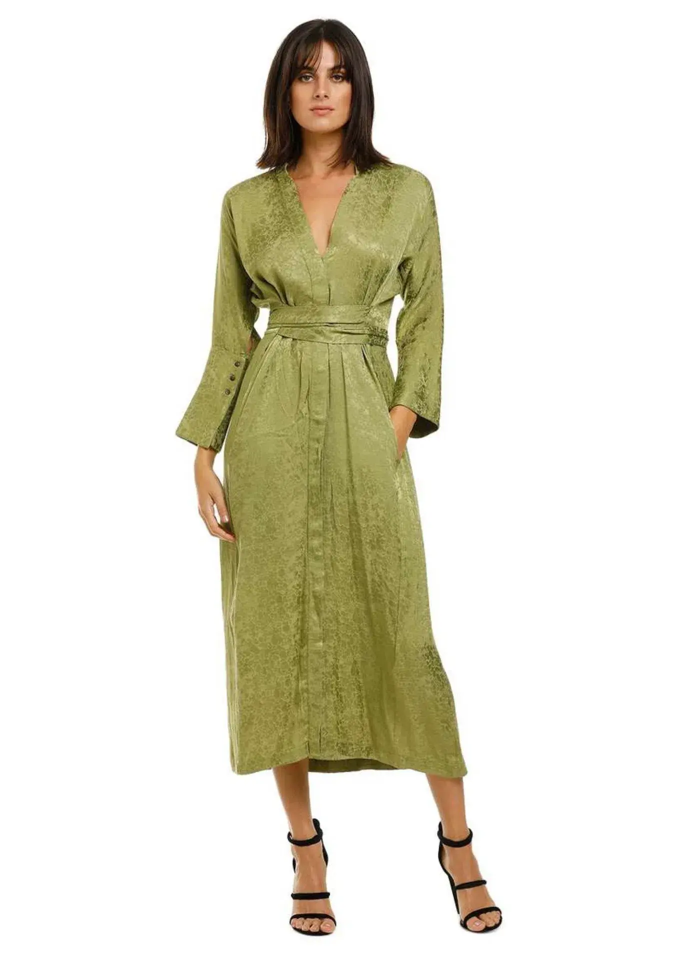 KITX Slink Shirt Midi Dress in Olive Size 8 - Image 2