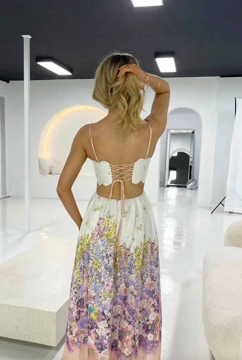 Zimmermann Jude Scallop Midi Dress in Peach Gradient Floral  Size 1 /Au 10 - Image 3