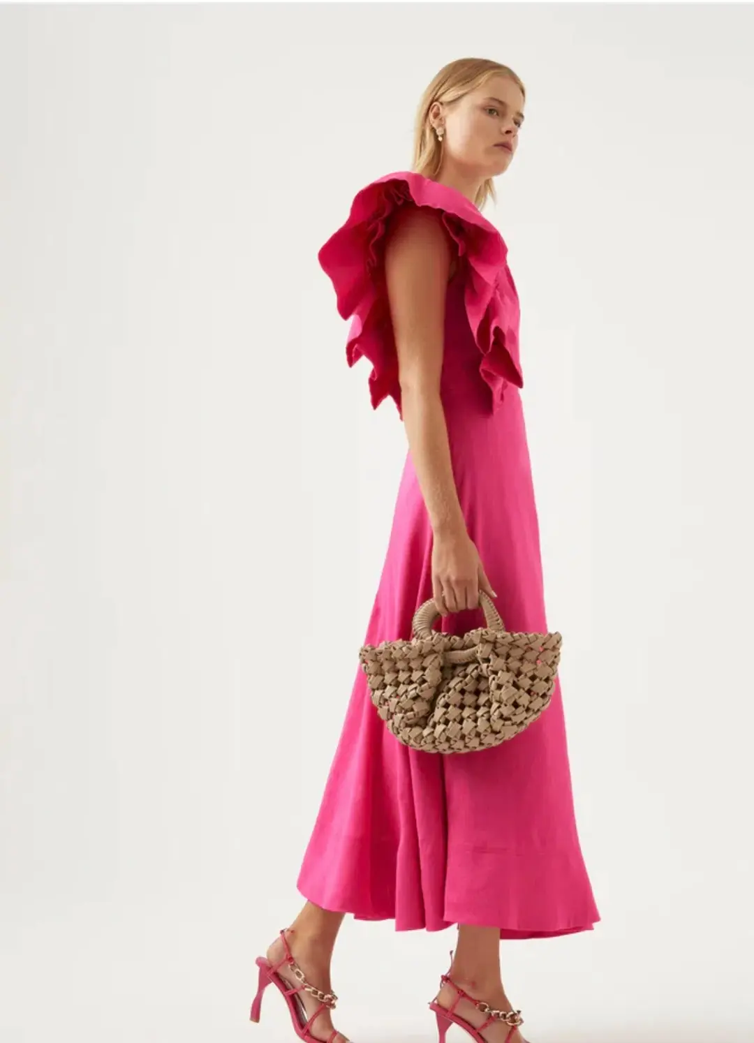 Aje Bonjour Asymmetric Dress in Fuschia Pink Size 14  for rent on The Volte - main image
