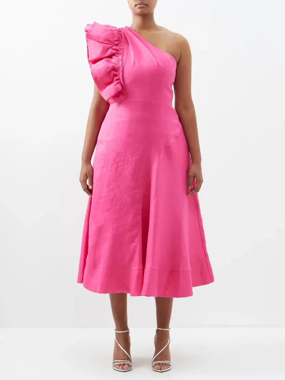 Aje Bonjour Asymmetric Dress in Fuschia Pink Size 14  for rent on The Volte - main image