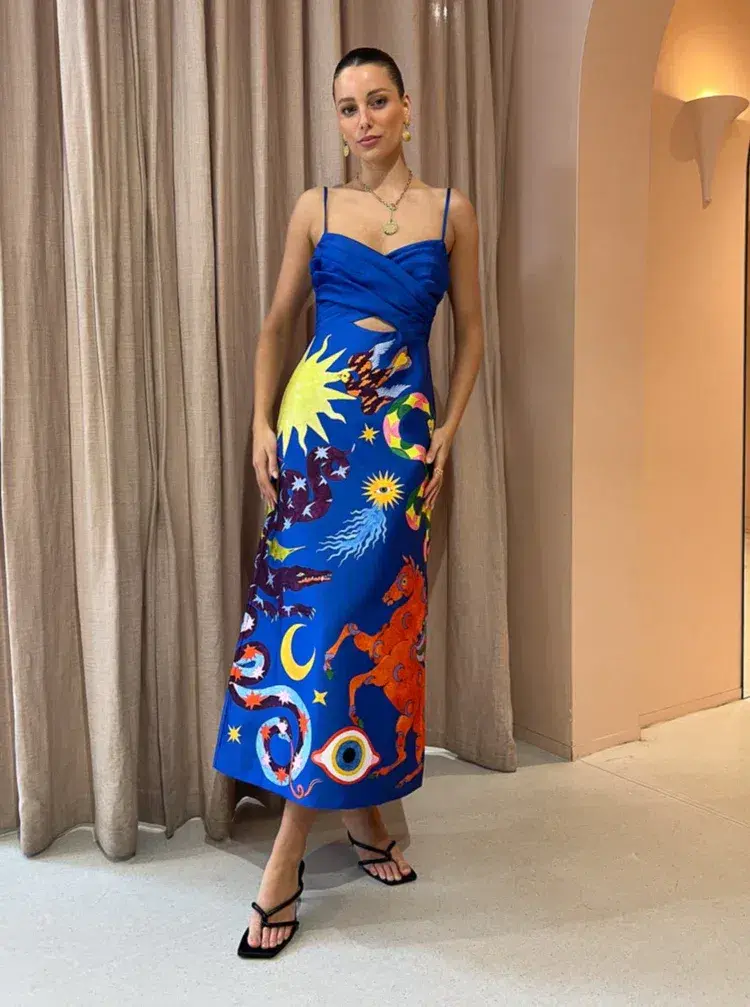 Alemais Guardian Blue Midi Dress Azure/Print Size 8 - Image 1