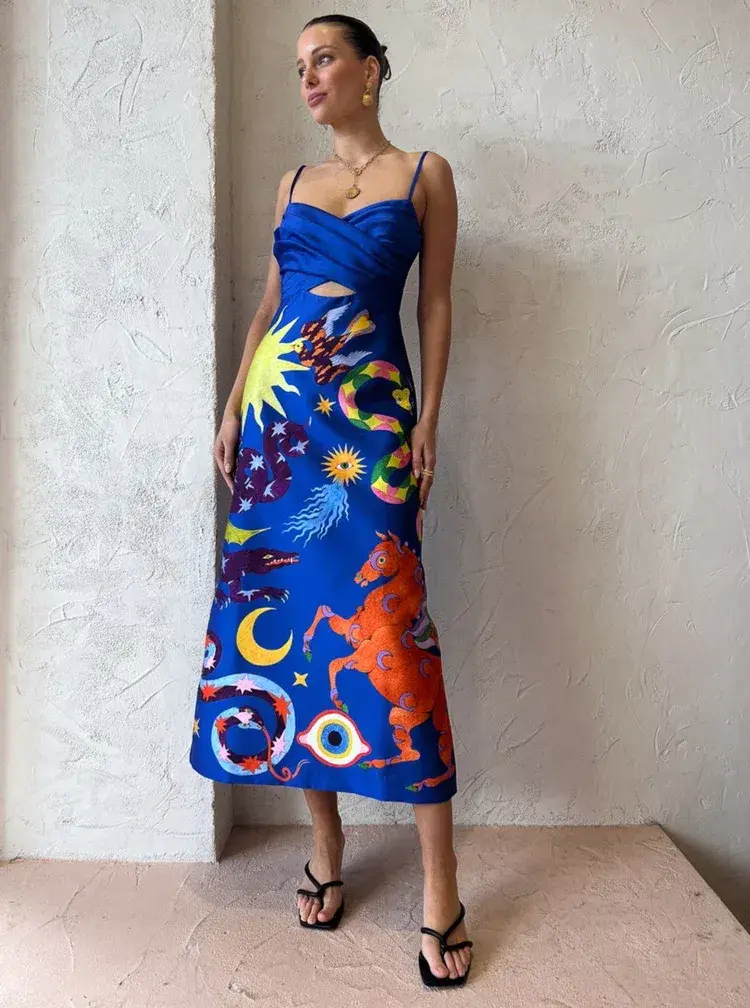 Alemais Guardian Blue Midi Dress Azure/Print Size 8 - Image 5