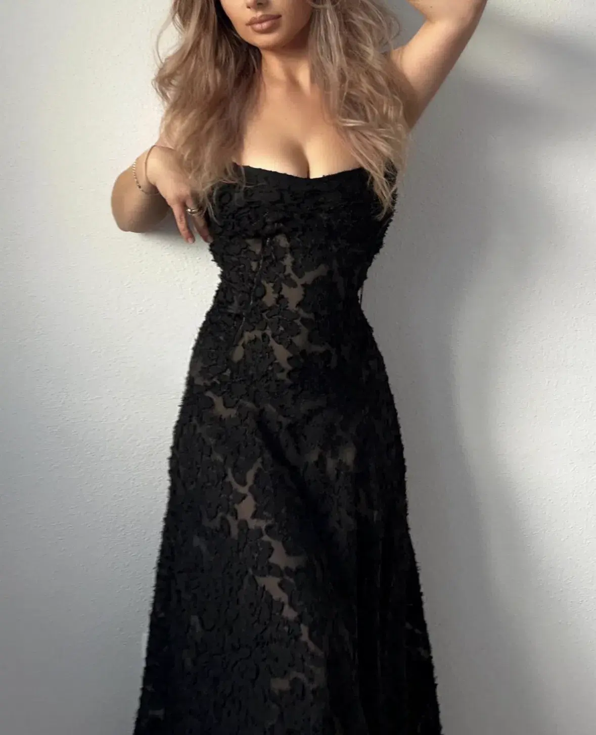 House Of Cb Seren Floral Sheer Lace Back Maxi Dress Black Size Xs / Au 6 - Image 2