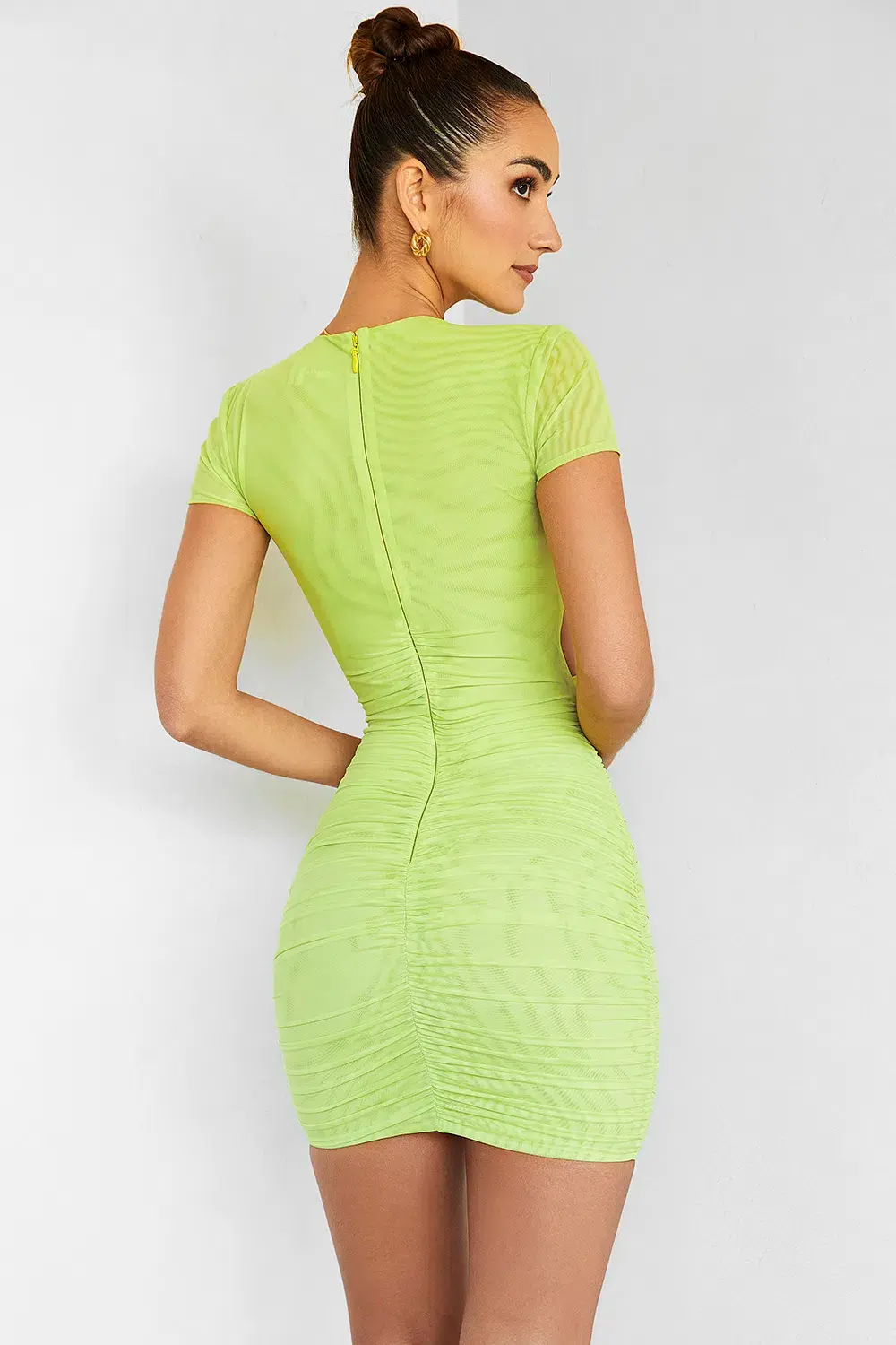 House Of CB Gathered Mesh Cutout Mini Dress Lime Size 10 - Image 4
