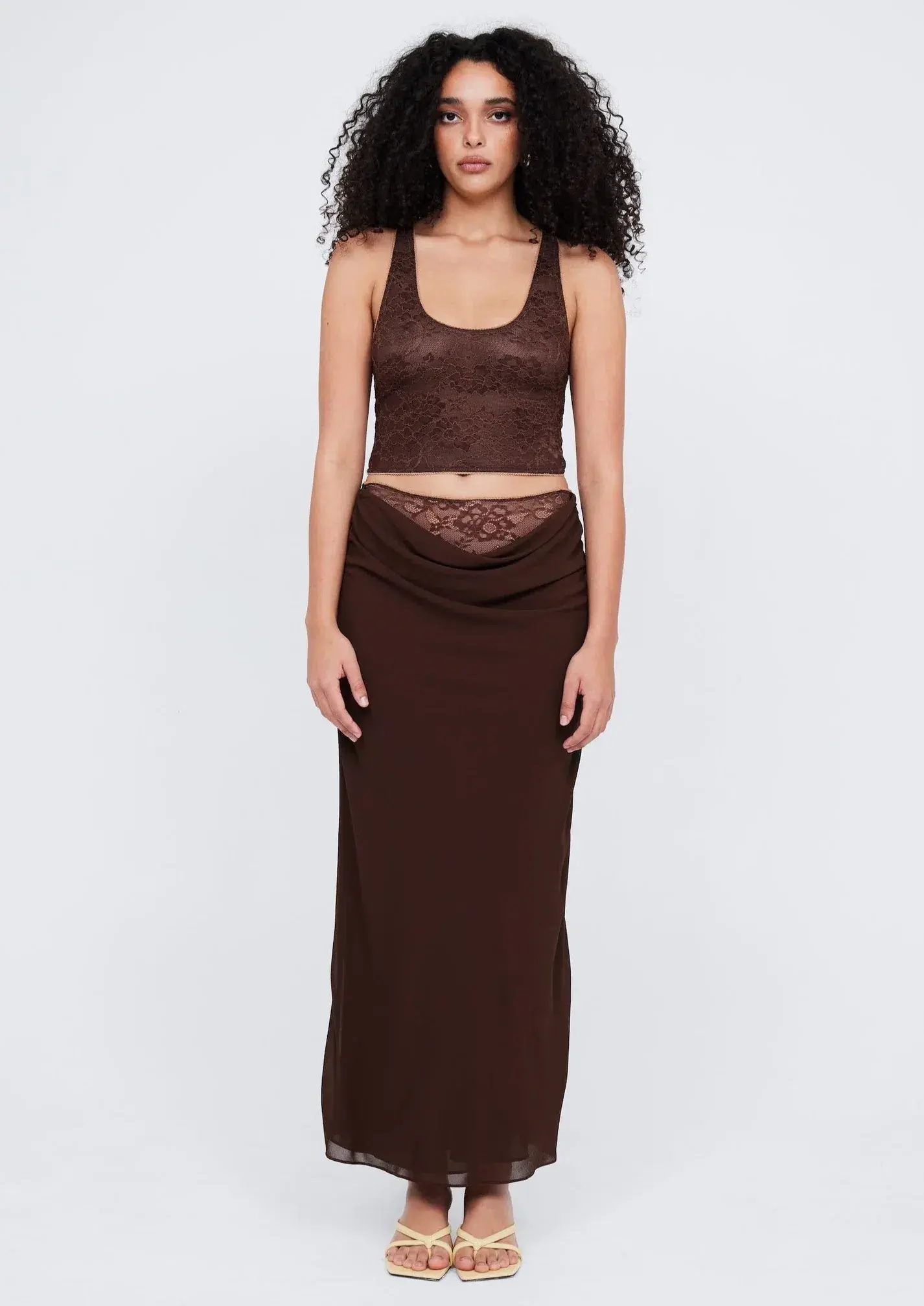 Benni Valentino Lace Top and Skirt Set Brown Size 8 - Image 1