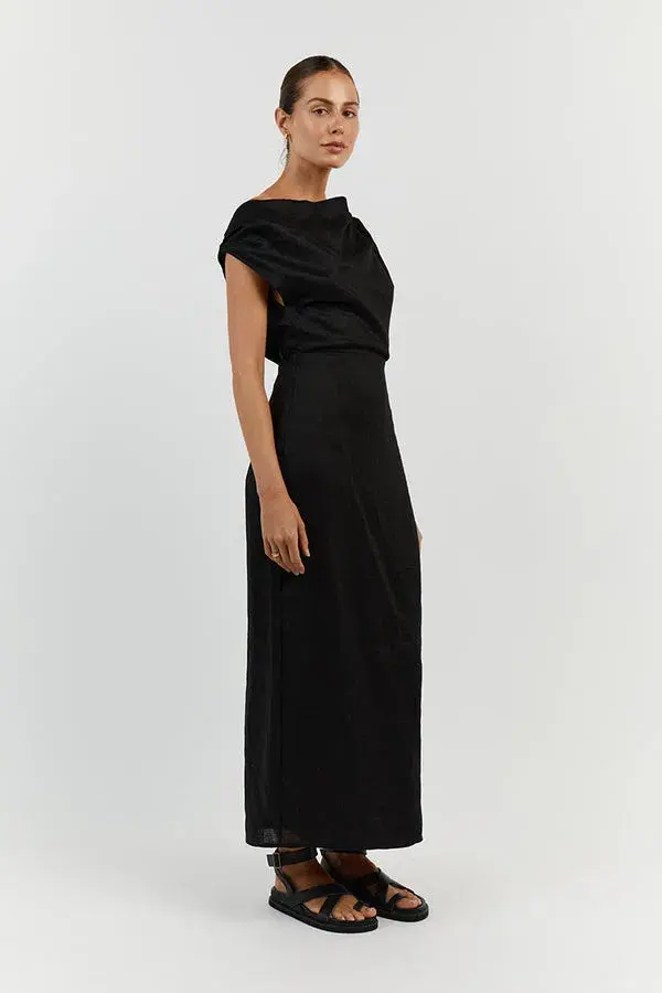 Dissh Cass Black Linen Asym Midi Dress Size 12 - Image 4