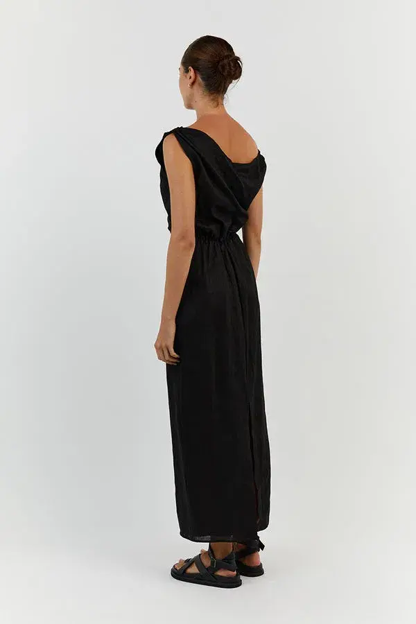 Dissh Cass Black Linen Asym Midi Dress Size 12 - Image 5