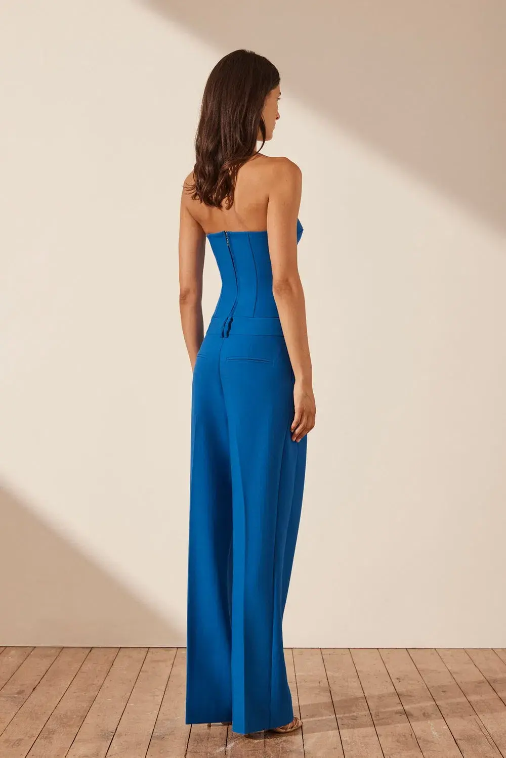 Shona Joy Irene Strapless Corded Bustier and Low Rise Slouch Pants Cobalt Blue Size 10  for rent on The Volte - main image