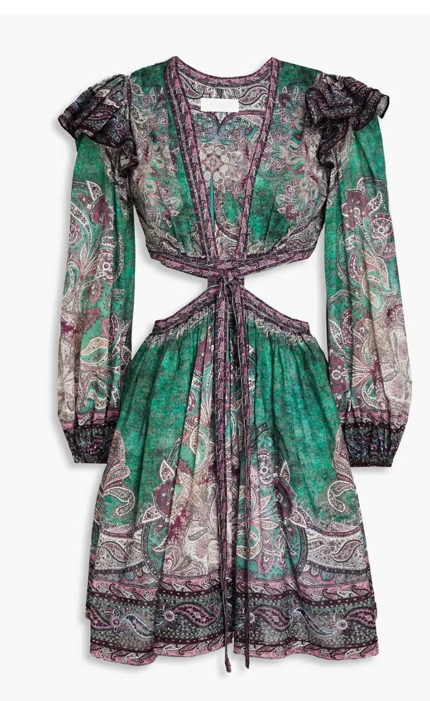 Zimmermann Anneke Ruffle Mini Dress Teal Paisley Size 3 / AU 14 - Image 5