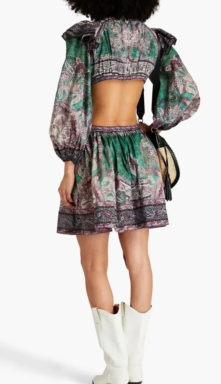 Zimmermann Anneke Ruffle Mini Dress Teal Paisley Size 3 / AU 14 - Image 4