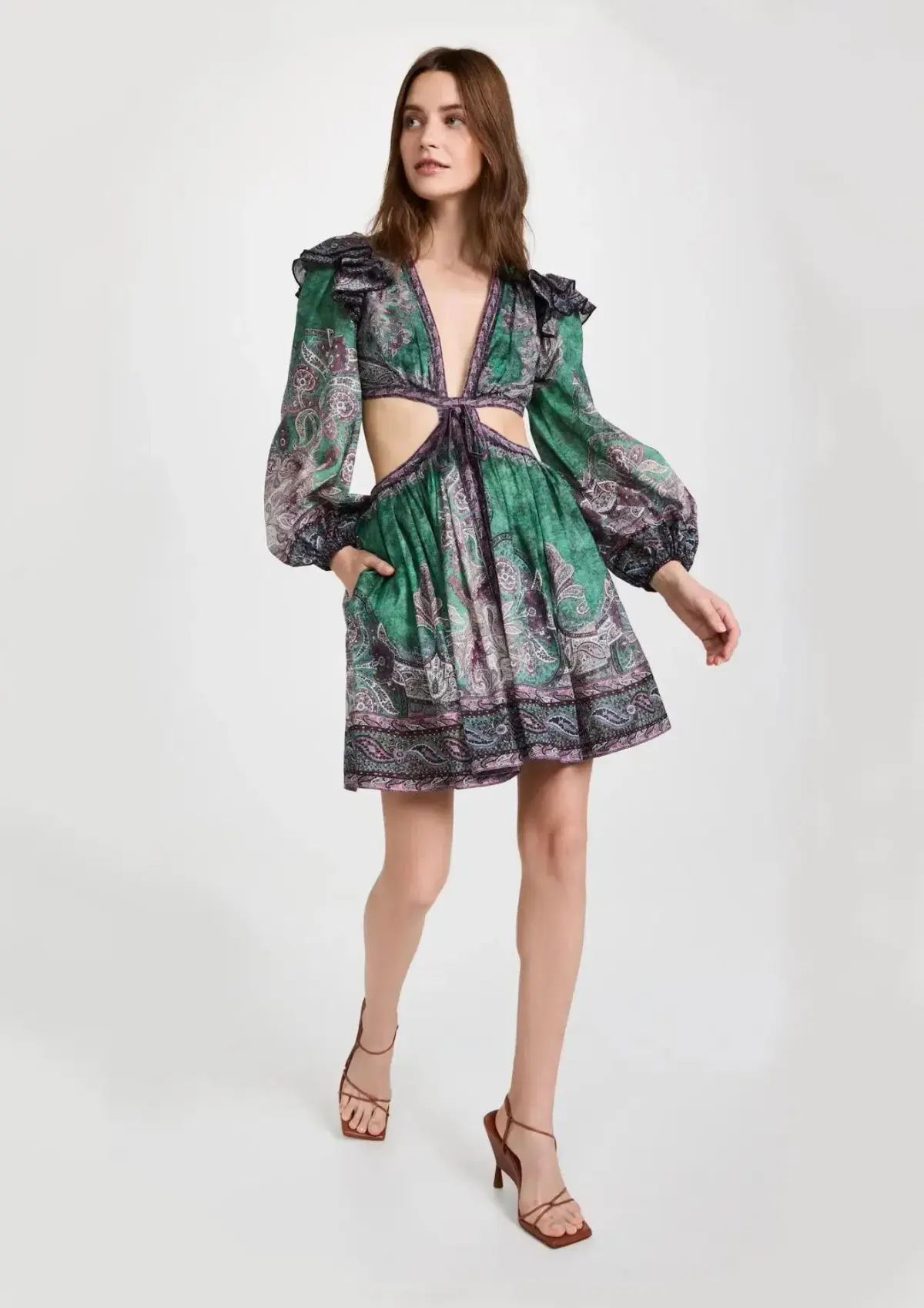 Zimmermann Anneke Ruffle Mini Dress Teal Paisley Size 3 / AU 14 - Image 1