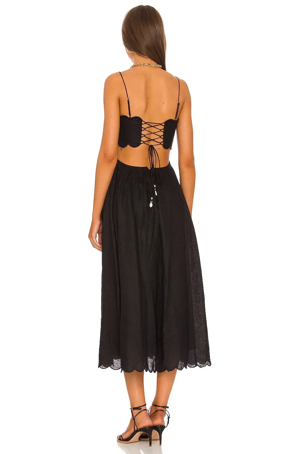 Zimmermann Jude Scalloped Linen Midi Dress Black Size 3/AU 14 - Image 3