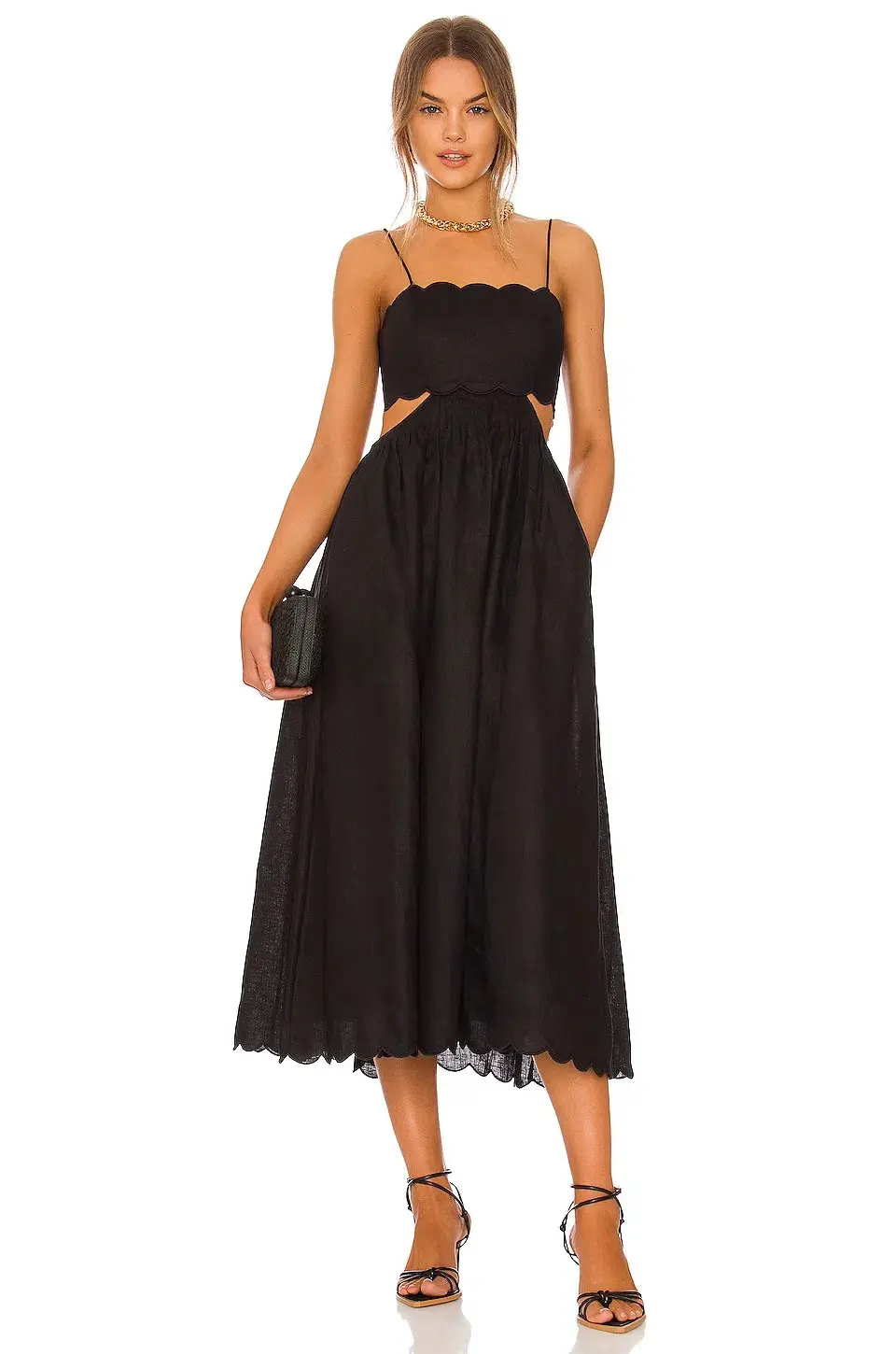 Zimmermann Jude Scalloped Linen Midi Dress Black Size 3/AU 14 - Image 1