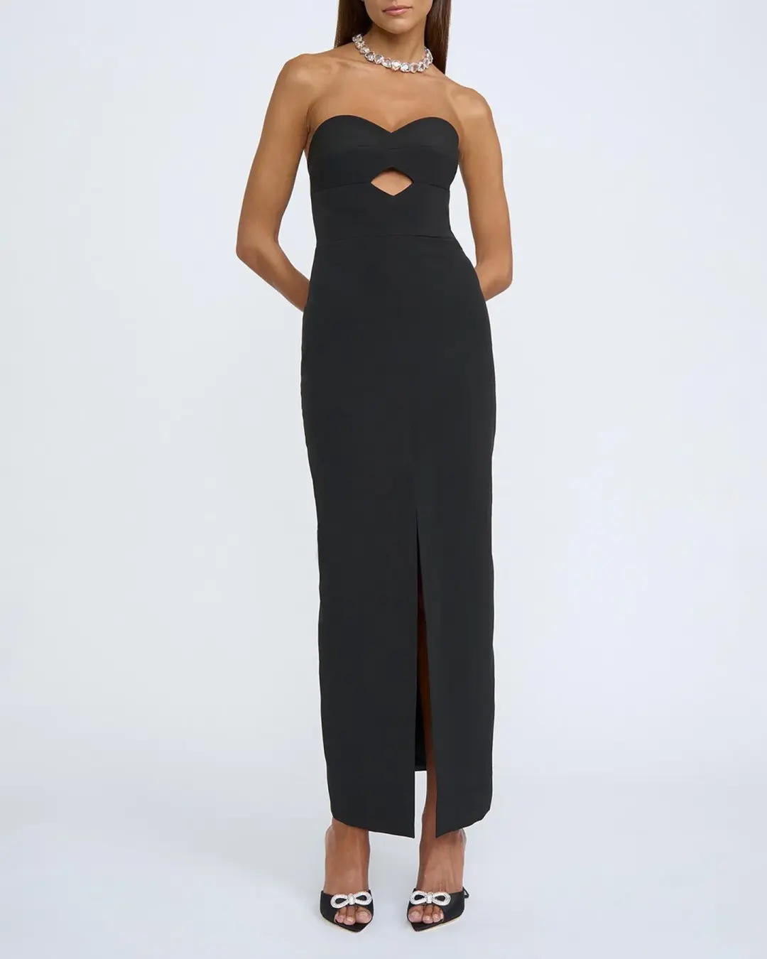 By Johnny Diamond Strapless Split Midi Dress Black Size 8 for rent on The Volte - main image
