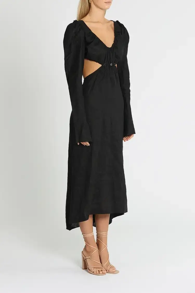 KITX Vital Signs Linen Corset Midi Dress Black Size 12 - Image 2