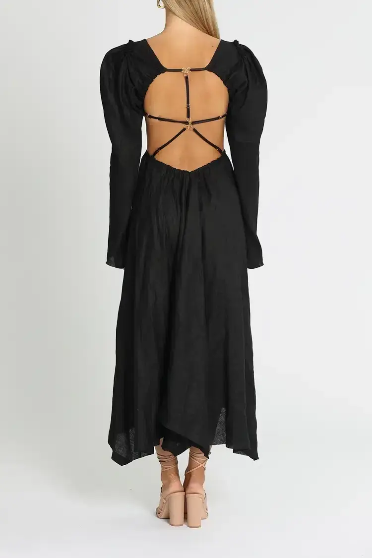 KITX Vital Signs Linen Corset Midi Dress Black Size 12 - Image 3