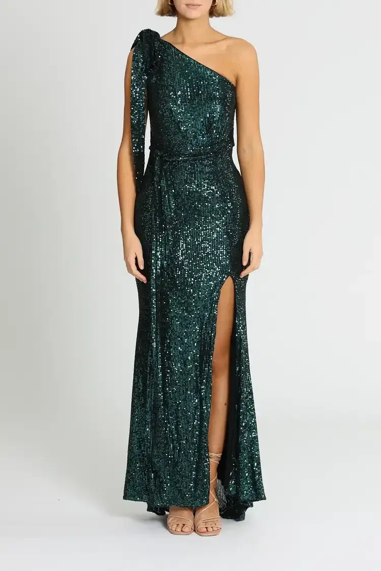 Love Honor Scala Sequin Gown in Emerald Size 12 - Image 1