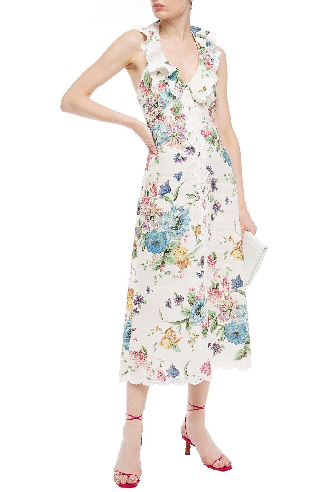 Zimmermann Ninety-Six Casacade Midi Dress Cream Blossom Size 8 for rent on The Volte - main image