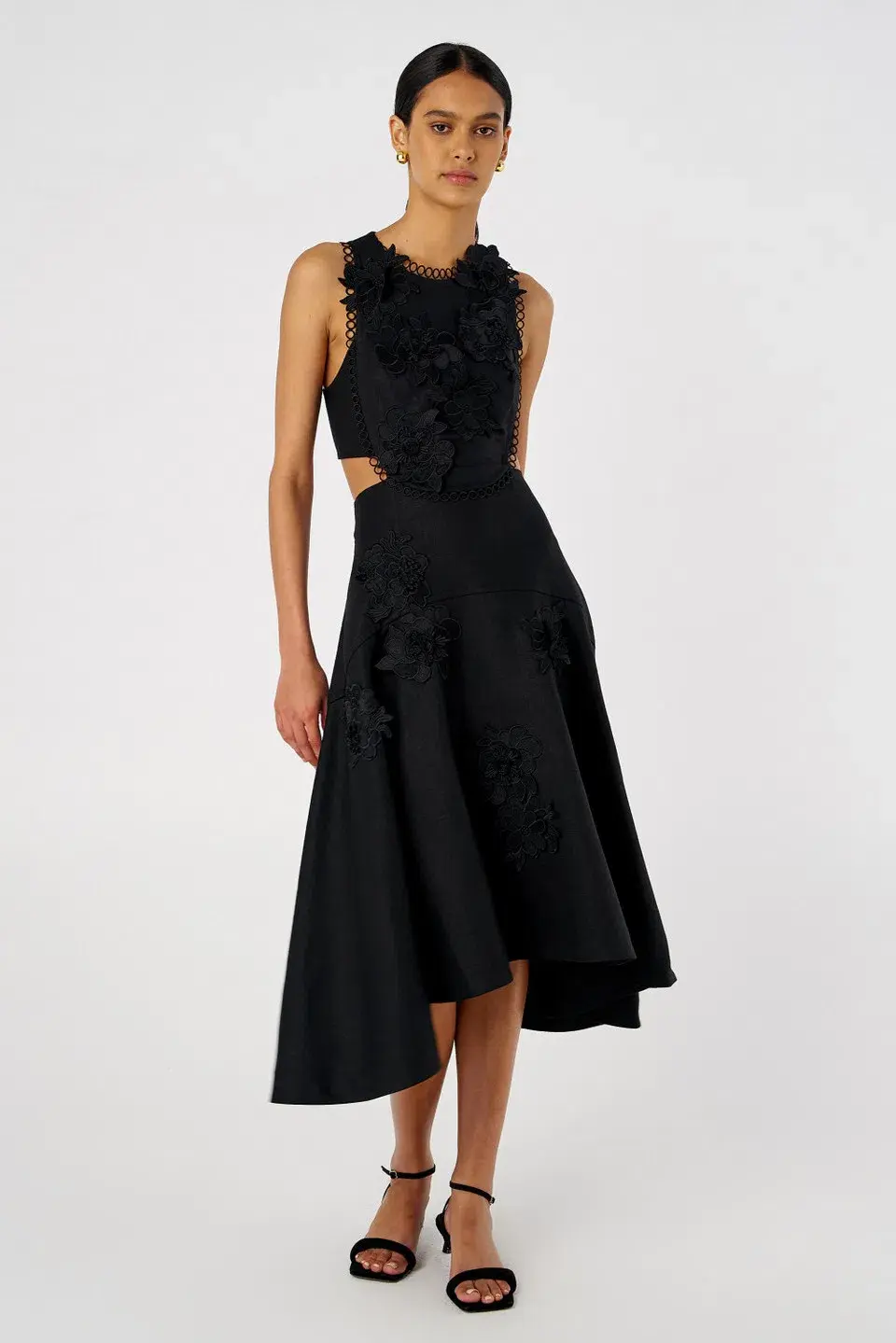 Oroton Lace Flower Midi Dress Black Size 14 - Image 2