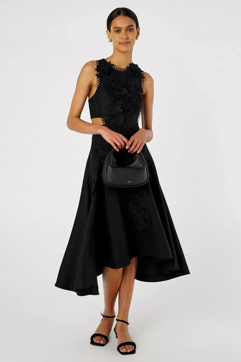 Oroton Lace Flower Midi Dress Black Size 14 - Image 3