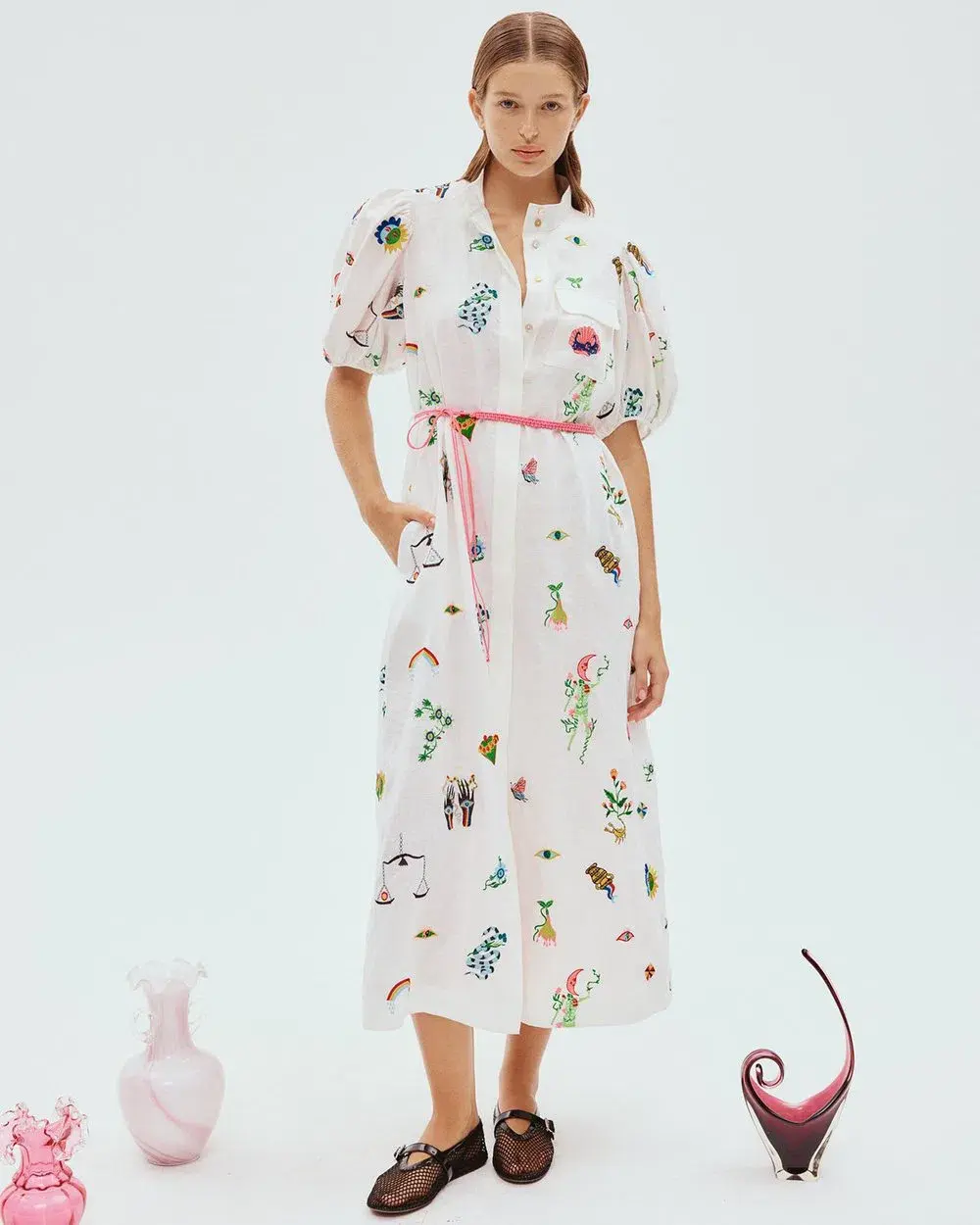 Alemais Atticus Embroidered Shirtdress White Print Size 16 - Image 1