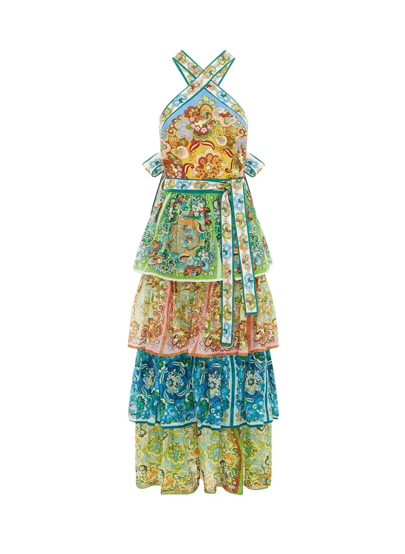 Alemais Dreamer Halter Tier Dress Multi Print Size 12 - Image 3