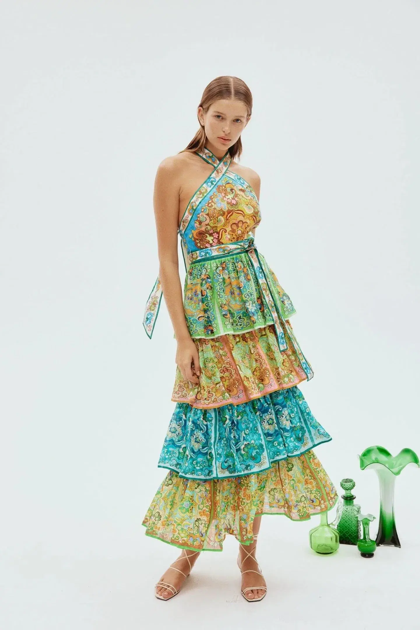 Alemais Dreamer Halter Tier Dress Multi Print Size 12 - Image 1