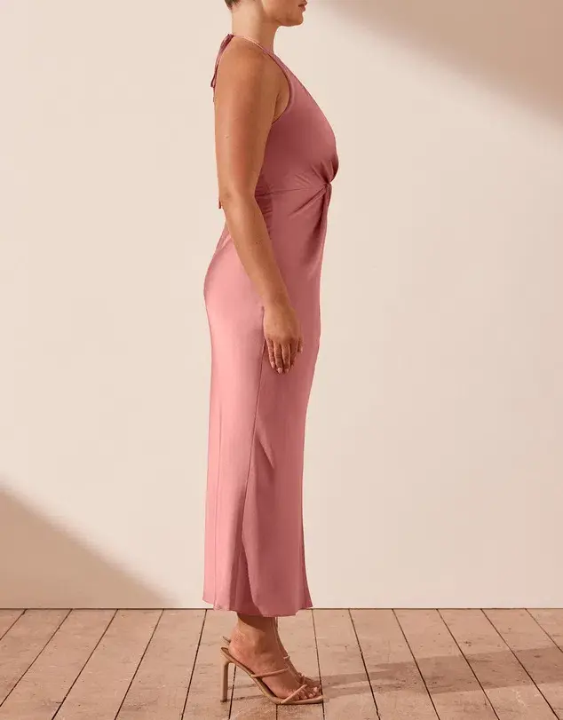 Shona Joy Luxe Twist Front Halter Midi Dress Pink Size 16  for rent on The Volte - main image