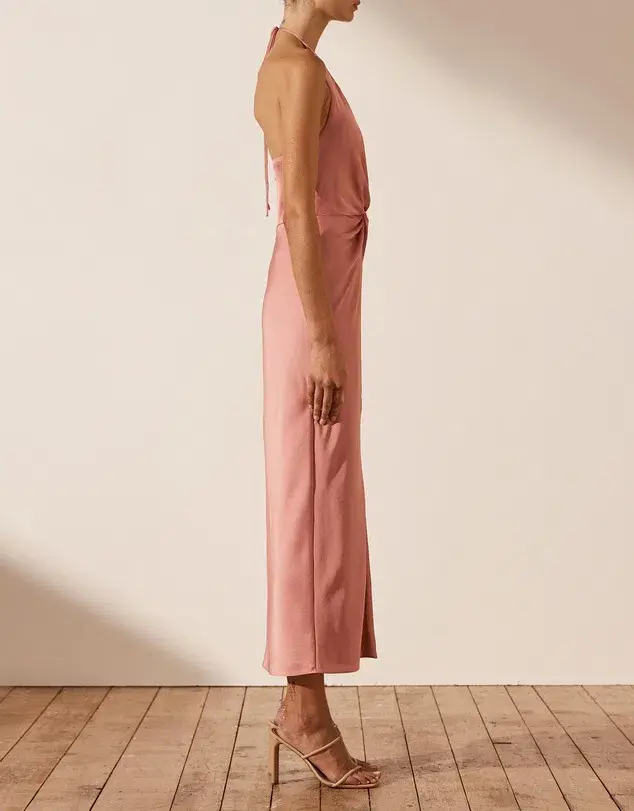 Shona Joy Luxe Twist Front Halter Midi Dress Pink Size 16  - Image 2
