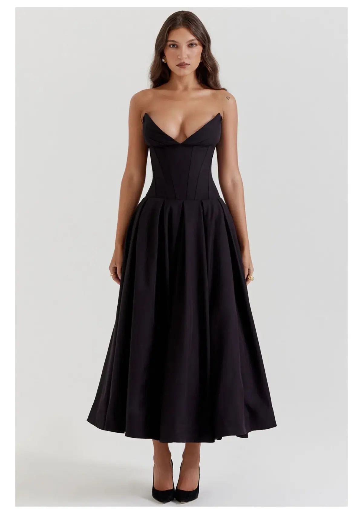 House Of CB Lady Strapless Midi Dress Black Size 8 - Image 1