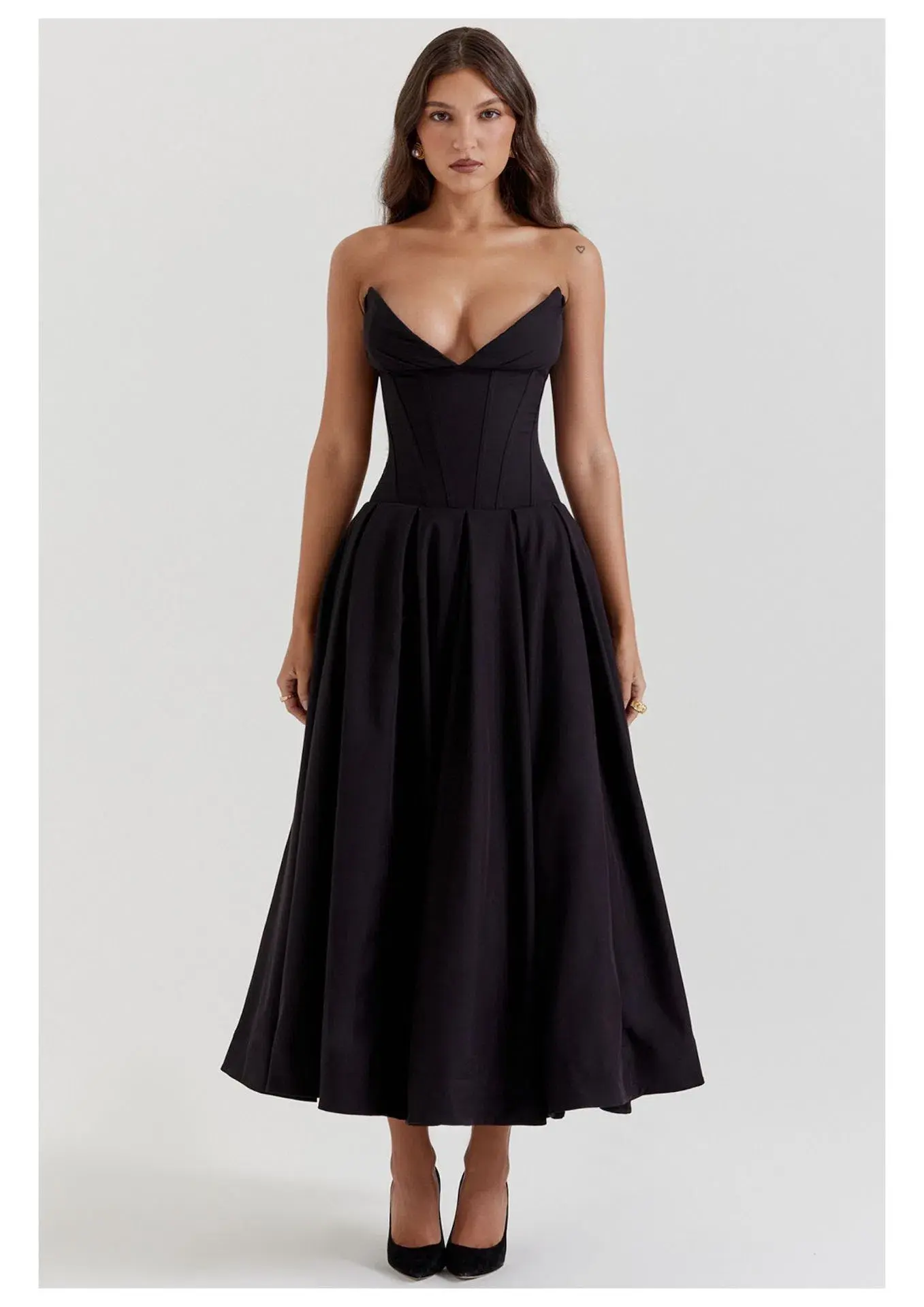 House Of CB Lady Strapless Midi Dress Black Size 8 - Image 1